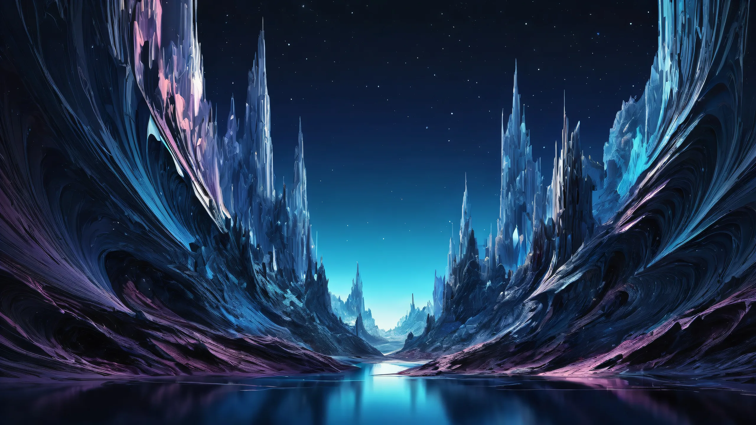 Ultra HD Ethereal Depths of Void Wallpaper Breathtaking desktop wallpaper featuring a vast void with radiant colors and reflections, ideal for PC or Desktop background.