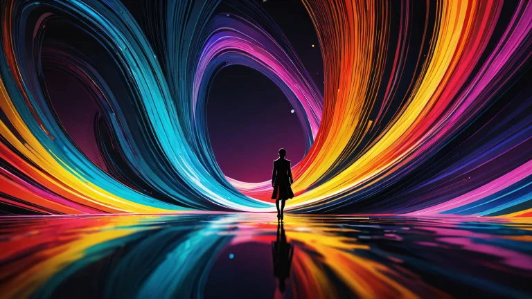 A mesmerizing desktop scene featuring figures in a vast, pristine void with extreme depth of field and diffused light source. Suitable for Desktop/PC.