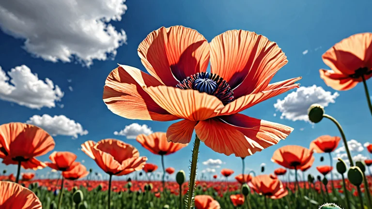 A stunning minimalist desktop image of Poppie's void with radiant colors and ray traced reflections for a macOS wallpaper aesthetic.