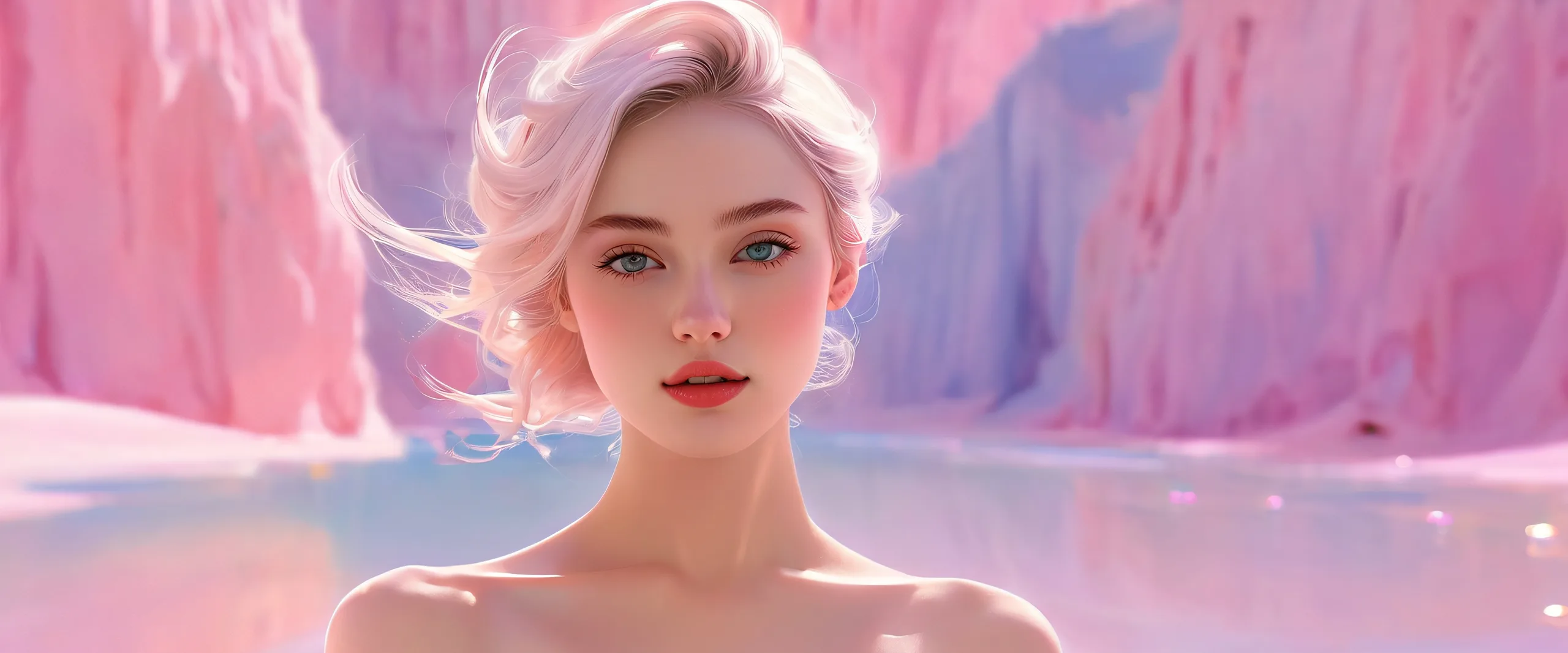 A stunning desktop image of a woman in a vast, pure void with extreme depth of field and a sense of weightlessness, suitable for Desktop/PC use.