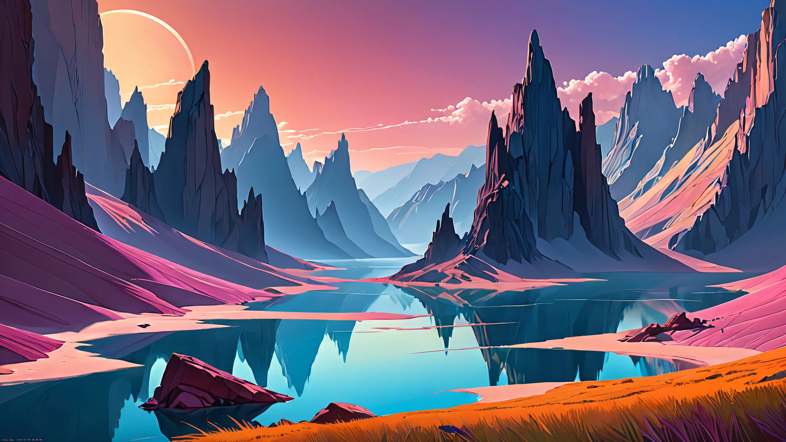 A stunning desktop wallpaper of abstract figures set against a vast pure void with extreme depth of field, perfect for your Desktop/PC.