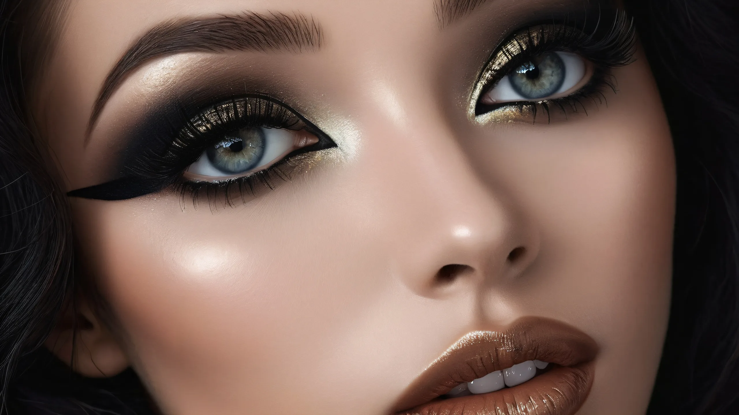 Breathtaking desktop wallpaper of a beautiful face set against a perfectly clean vast pure void with extreme depth of field, suitable for Desktop/PC use.