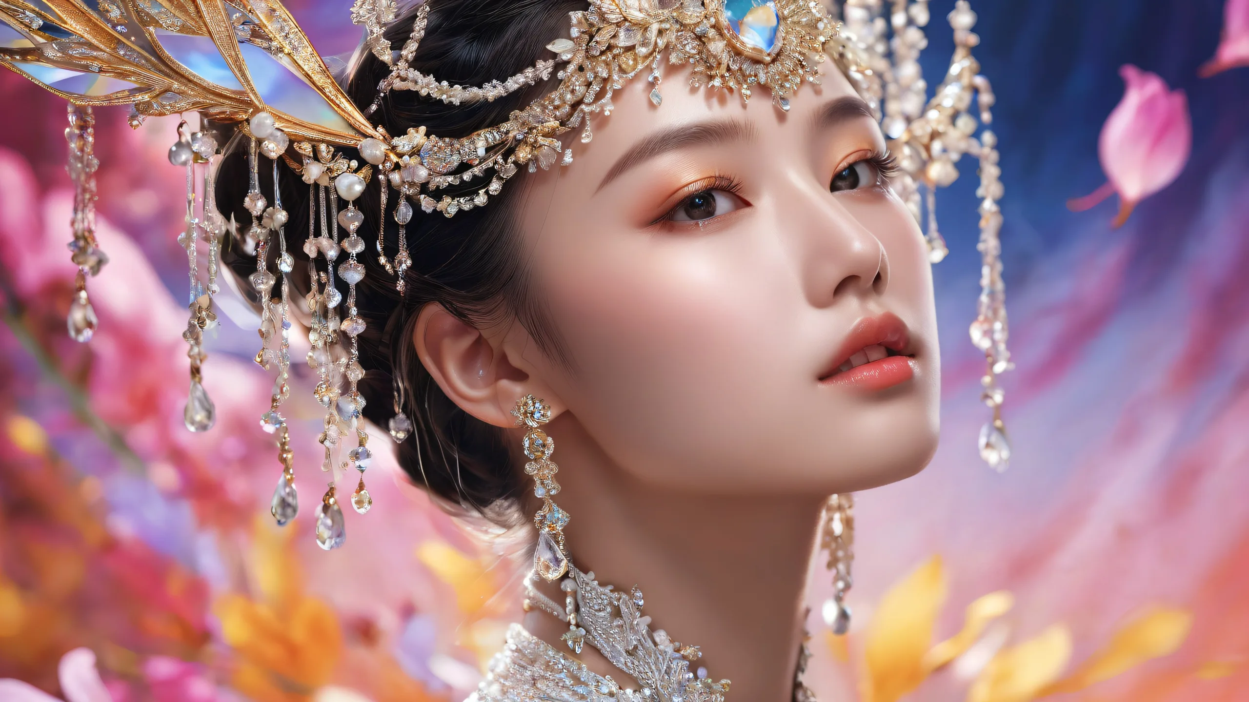 A stunning desktop wallpaper featuring a vast pure void with portraits in the distance on a dark background, suitable for Desktop/PC.