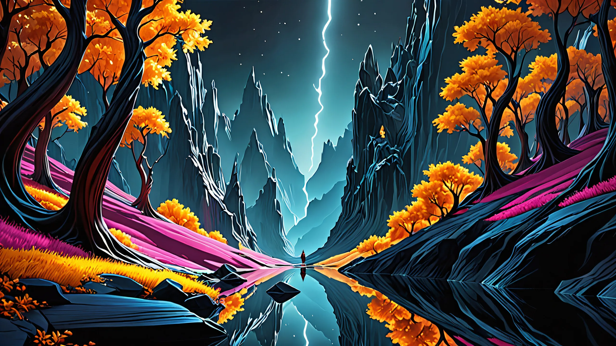 Desktop/PC wallpaper featuring abstract, sculptural elements and free brushstrokes in a vast, pure void with diffused light source.