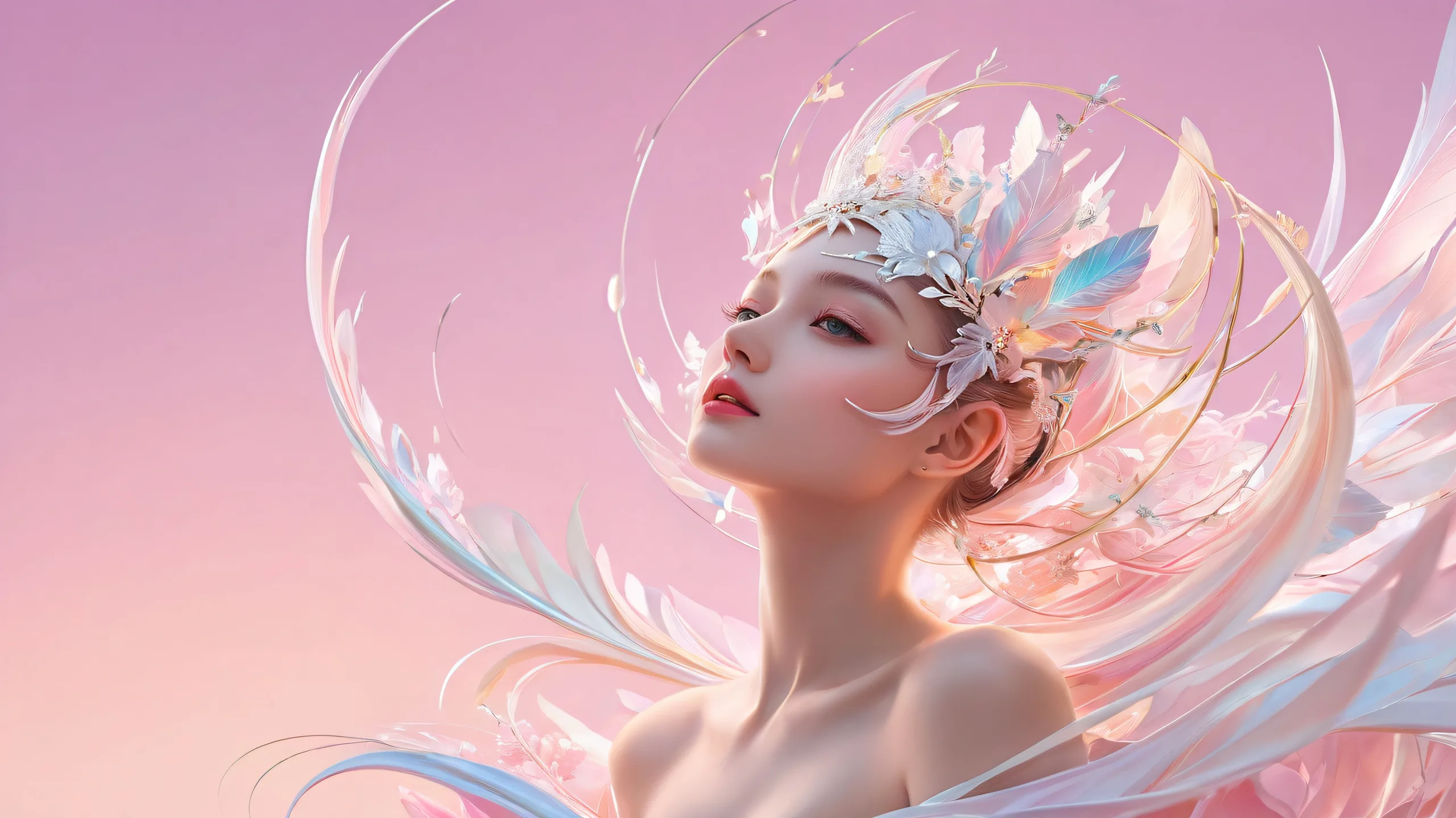 Immersive desktop experience with radiant colors and reflections on a pristine void, suitable for PC or Desktop.