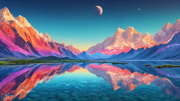 A serene and calming desktop scene featuring a vast void with radiant colors and reflections, adecuado para uso en PC o escritorio.