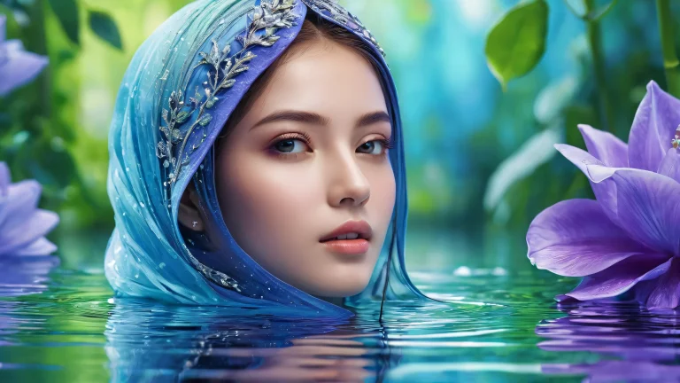 Award-winning digital art of Portraits on a pristine clean void for Desktop/PC backgrounds with deep blues, purples and greens.