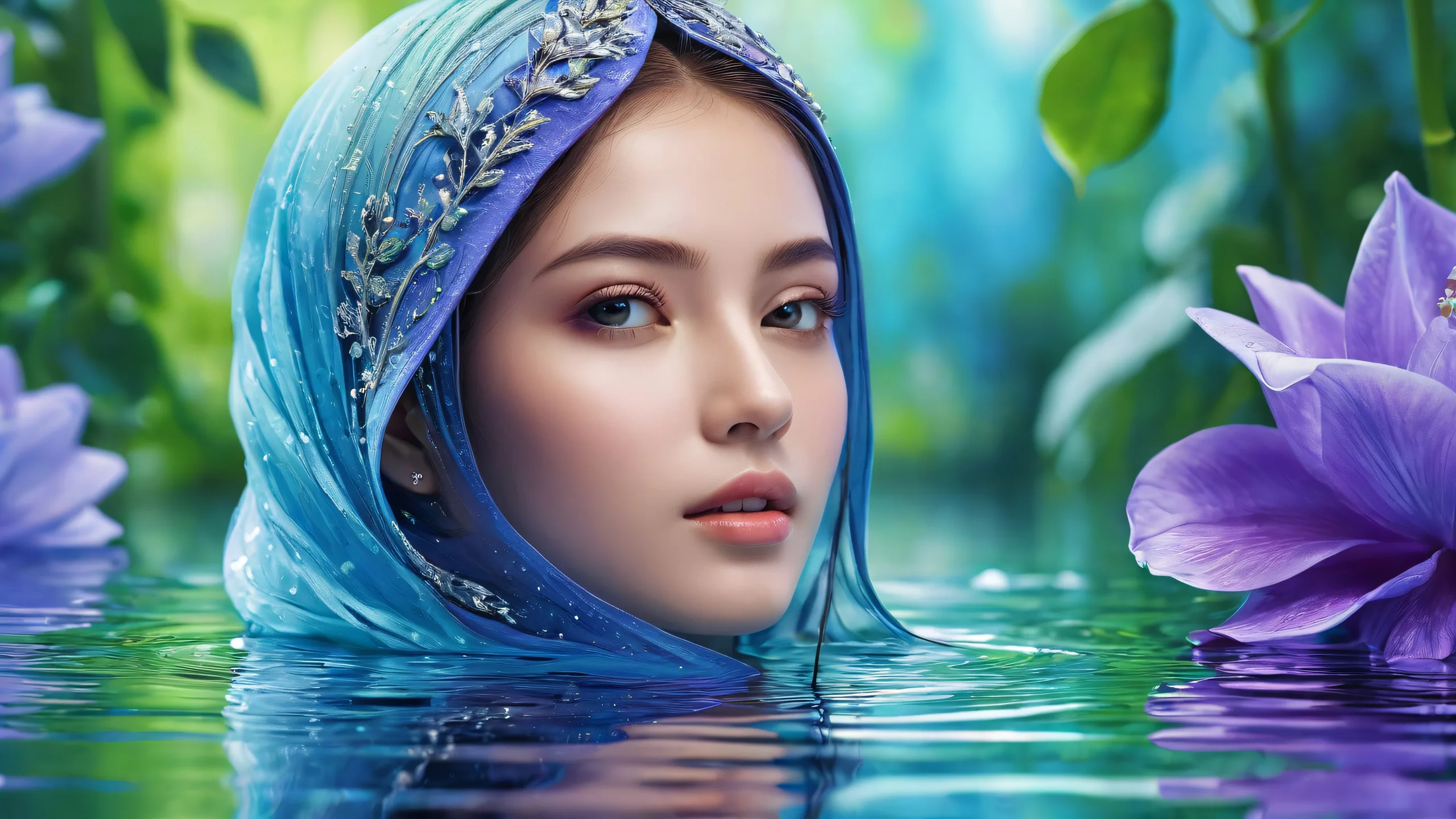 Award-winning digital art of Portraits on a pristine clean void for Desktop/PC backgrounds with deep blues, purples and greens.