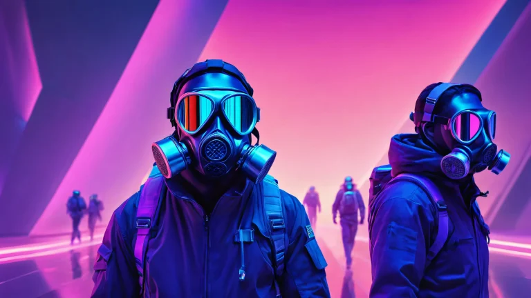 Breathtaking desktop wallpaper featuring a vast void with subtle hints of gas masks and ethereal lighting on a Desktop/PC