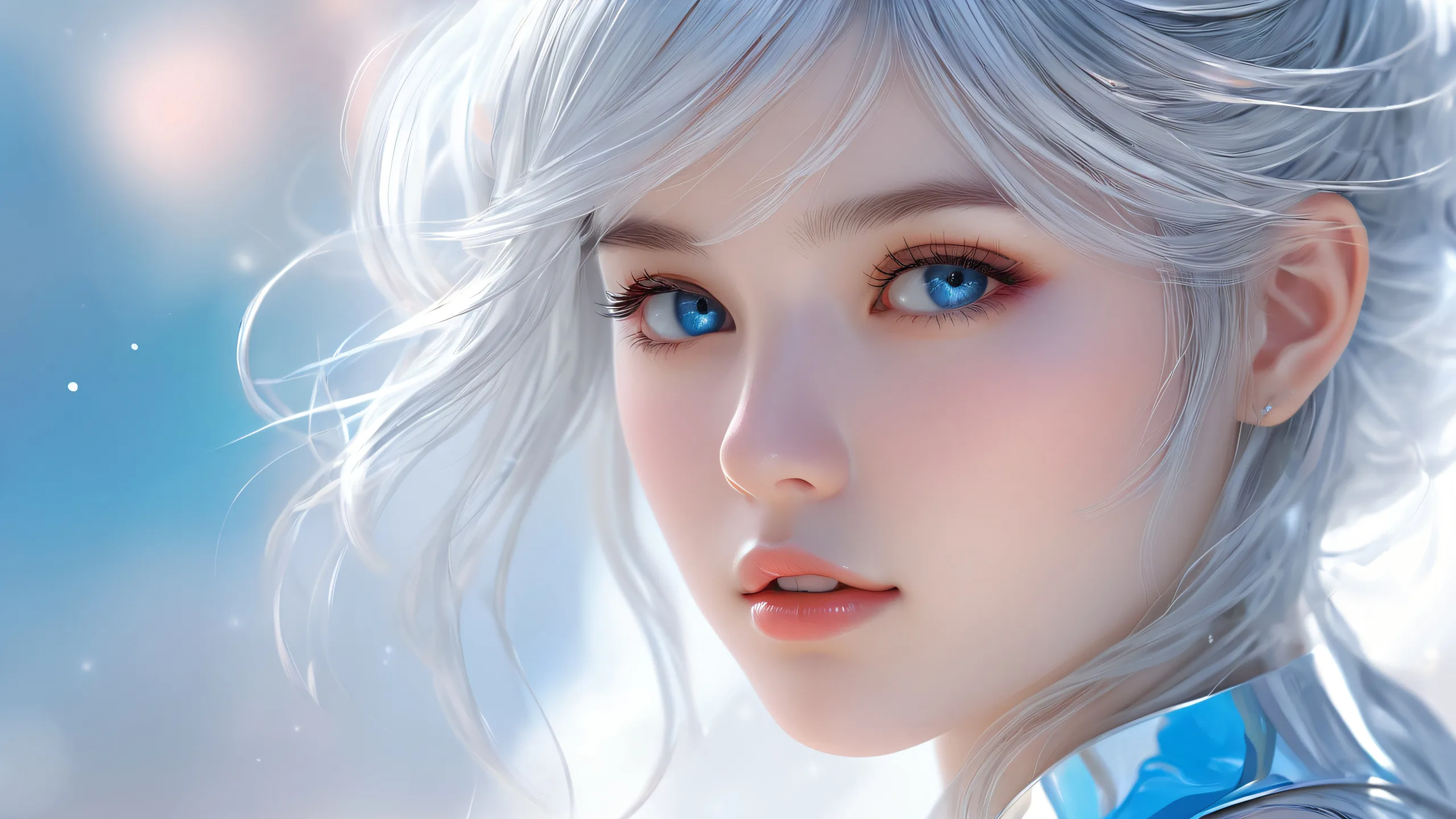 4K Ethereal Depths Desktop Background Girl in pure void with radiant light and reflections for Desktop/PC