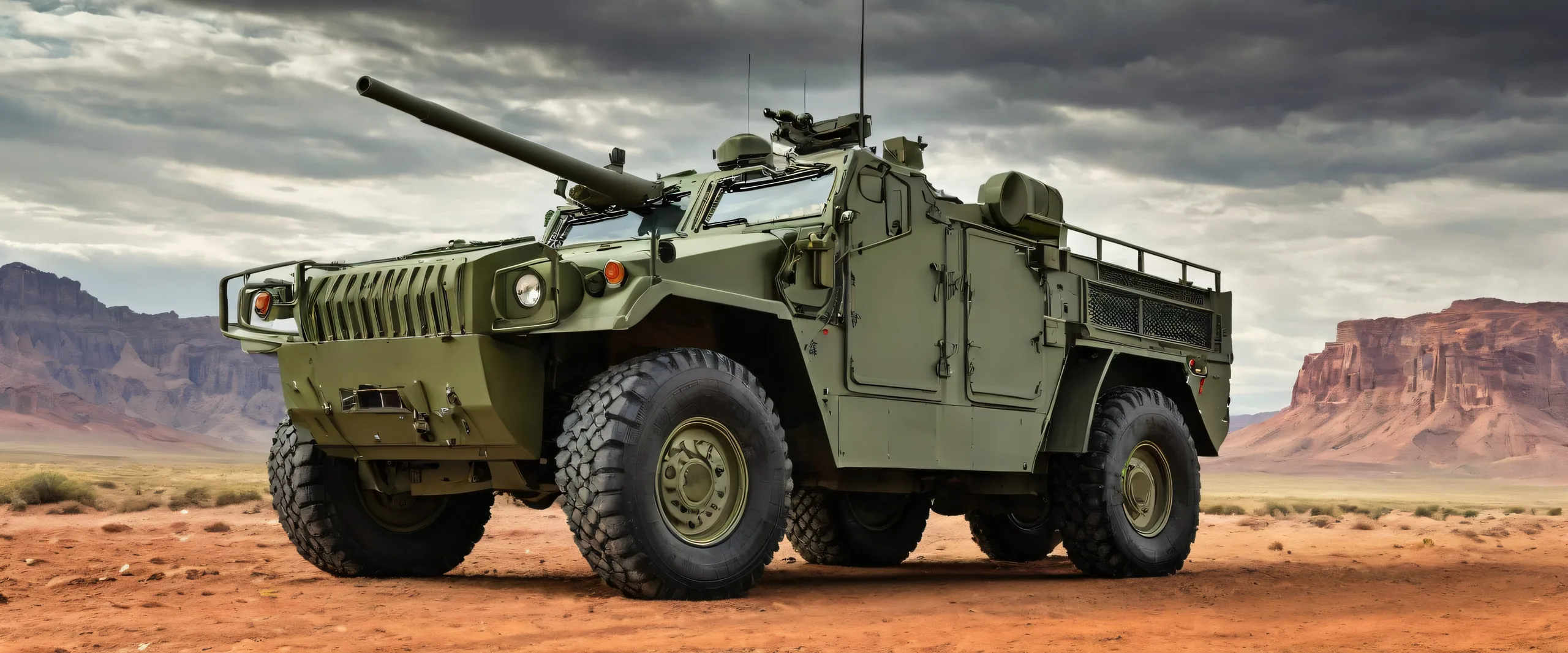 Ethereal Desert Patrol 4K UHD Wallpaper Military vehicle on a vast pure void desktop background for PC and Desktop use.