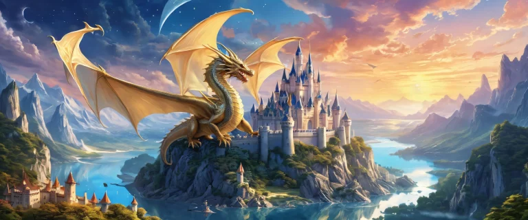 A stunning desktop wallpaper featuring a majestic dragon standing in front of a castle against a vast pure void, perfect for a desktop or PC.