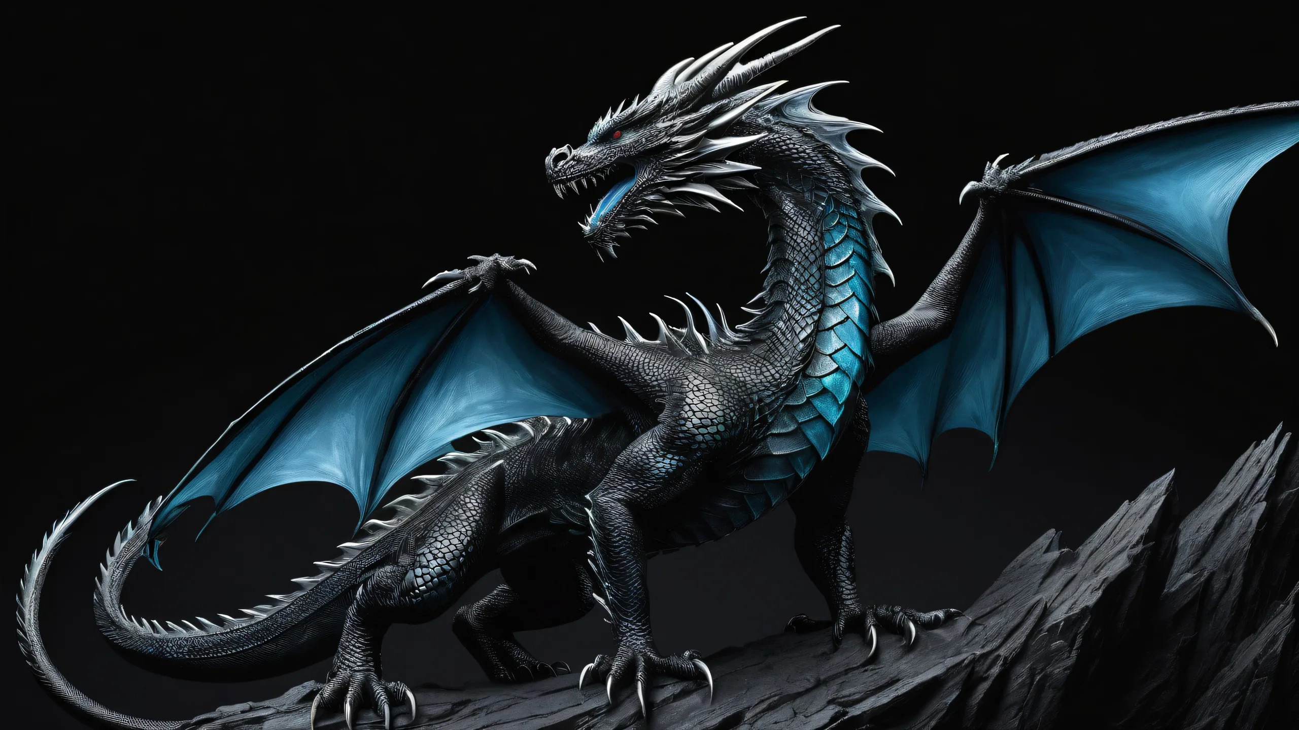 A majestic dragon stands out against a stark pure void desktop background for your PC.