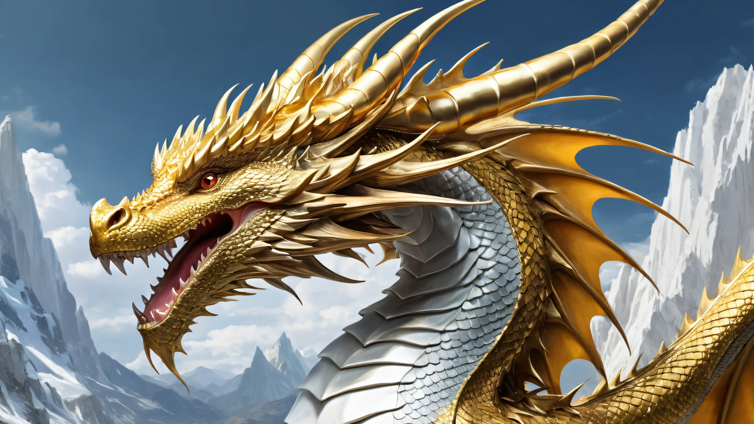 A majestic dragon soaring above a vast, pure void on a desktop or PC.