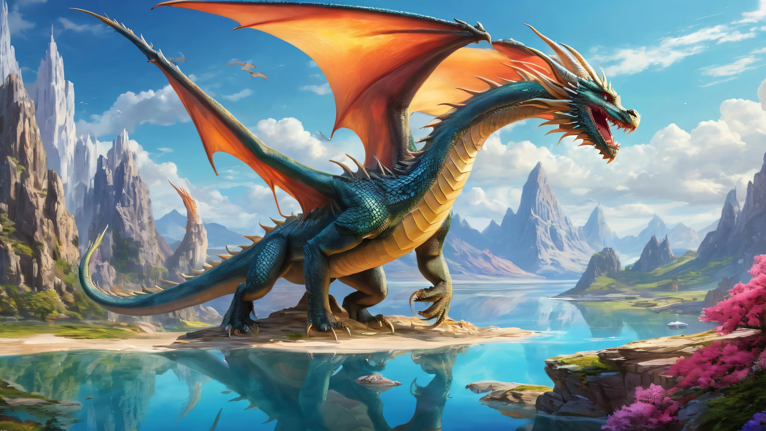 A majestic dragon set against a pure void, perfect for your desktop/pc