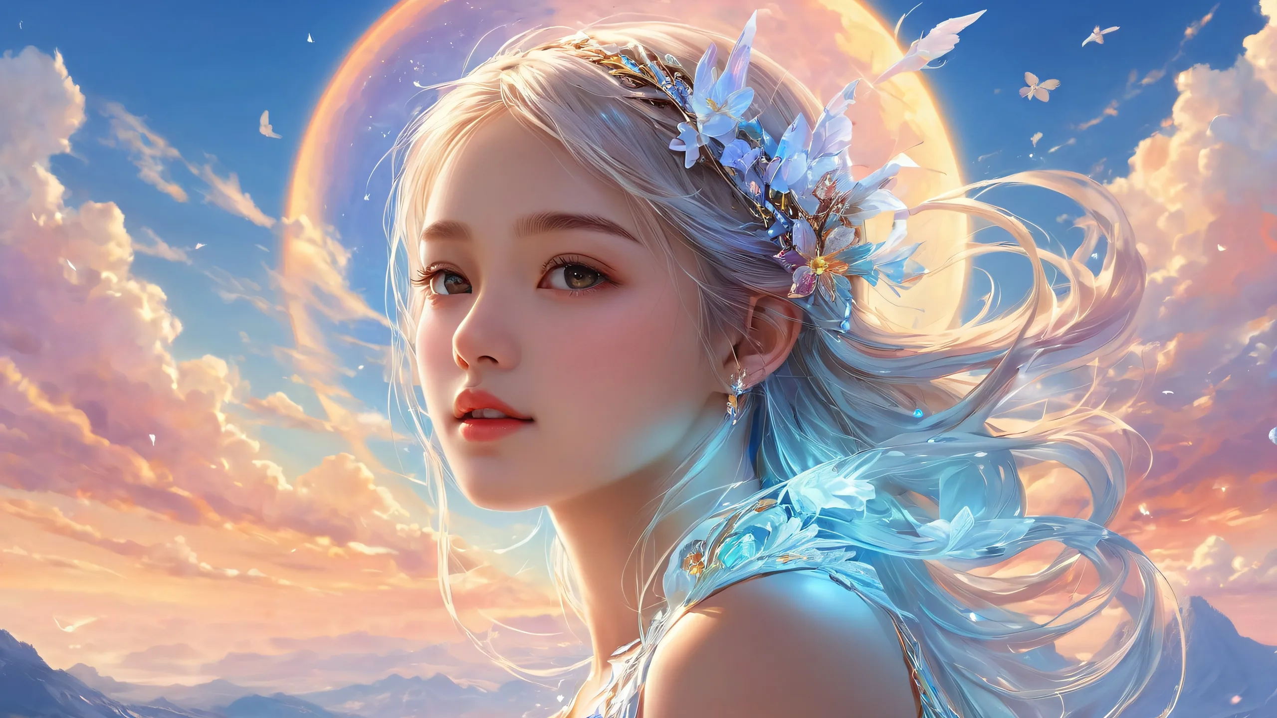 Ethereal Dreamscape Aesthetic PC Wallpaper Girl standing in a vast pure void with stunning visual effects and ethereal lighting on a desktop/PC.