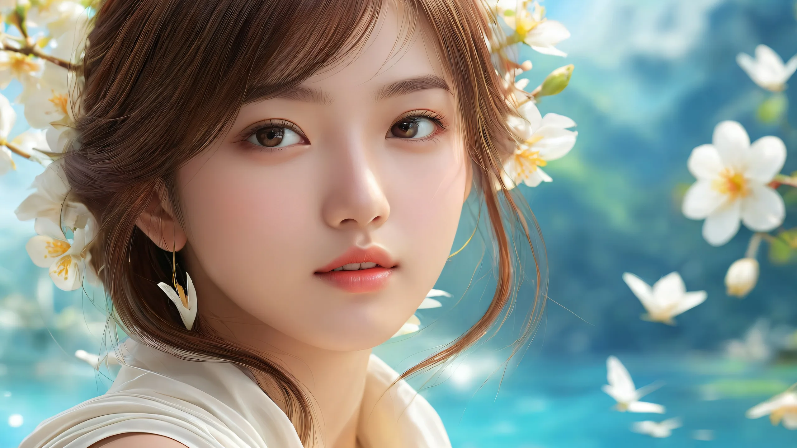 A lone girl in a vast, pure void with extreme depth of field, ideal for desktop/pc backgrounds.