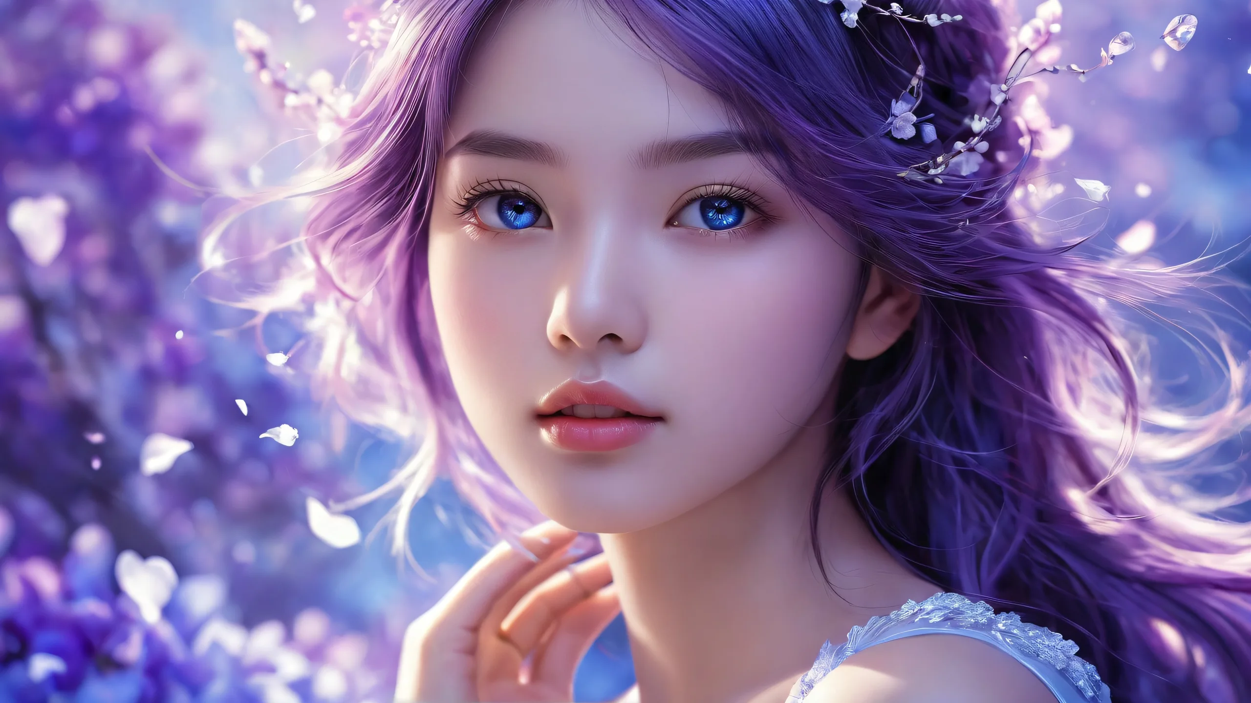 Girl in a vast pure void with ethereal lighting and brilliant colors for desktop/pc use.