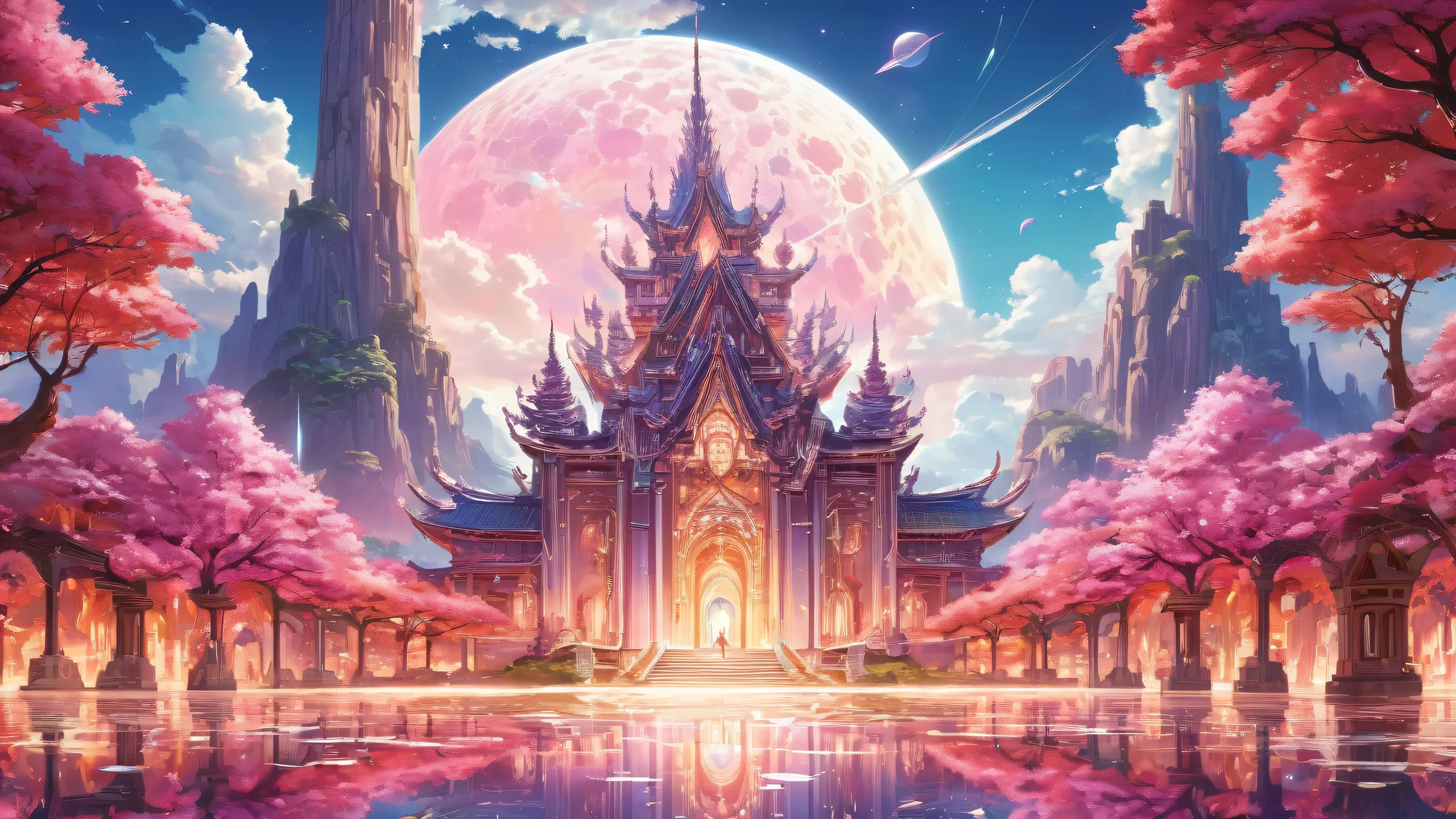 A serene desktop scene with a void background and radiant ethereal lighting for your PC or Desktop