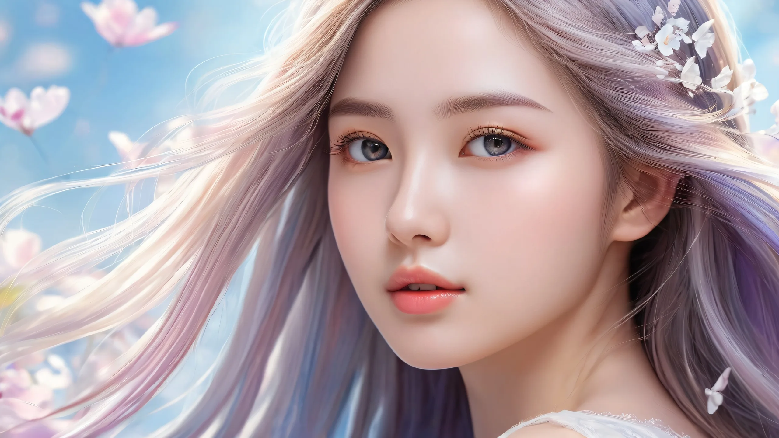 A breathtaking desktop wallpaper of a Long Hair Girl amidst a pure void, ideal for PC or Desktop use.