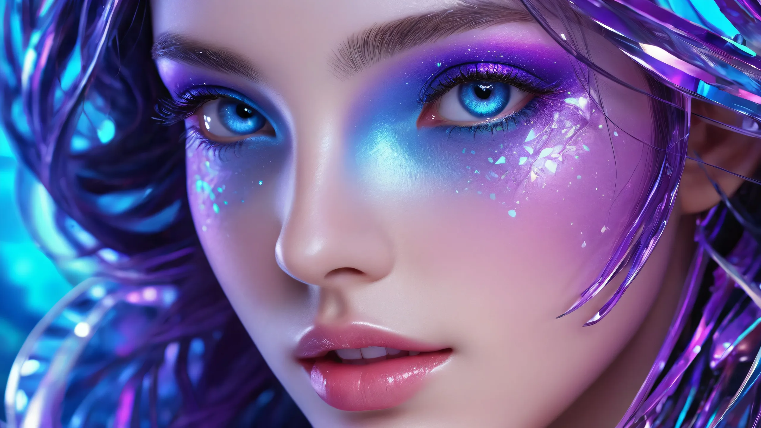 Breathtaking cyberpunk desktop scene with a perfectly clean vast void and radiant lighting for Desktop/PC