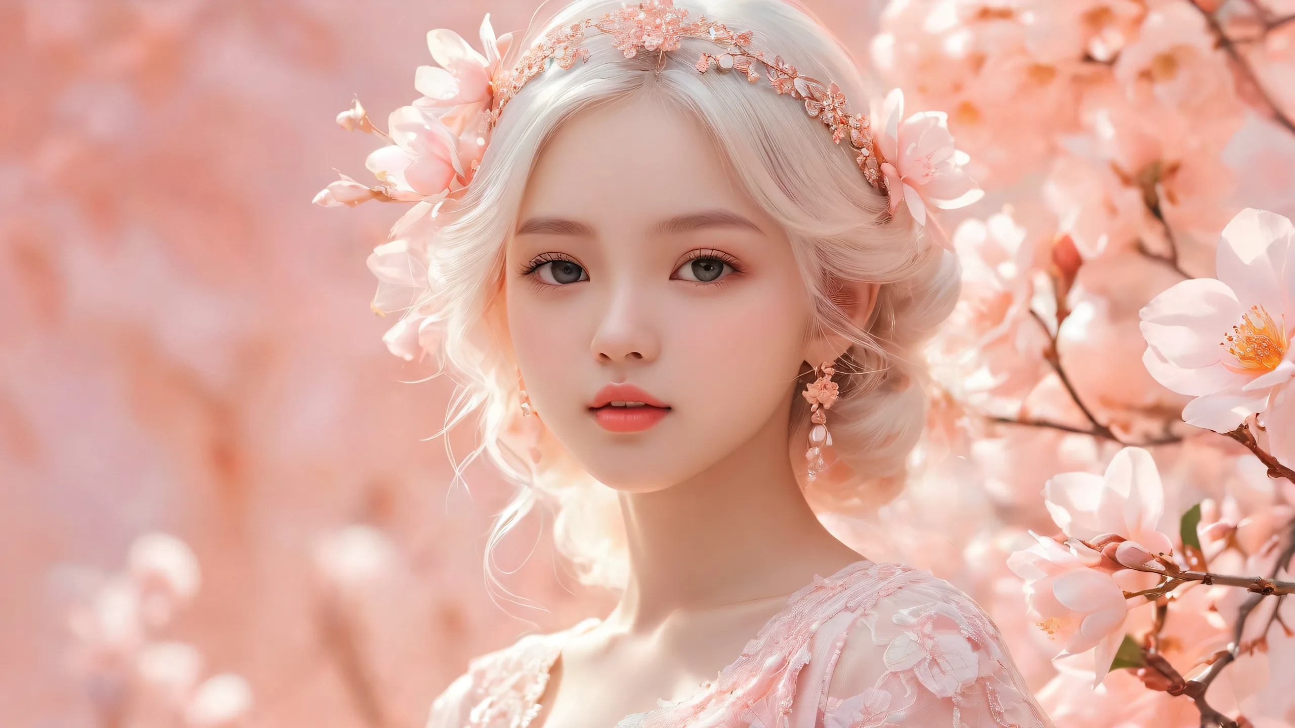 A serene and enchanting desktop scene for PC or Desktop featuring a girl surrounded by a vast, pure void with exquisite lighting and detailed textures.