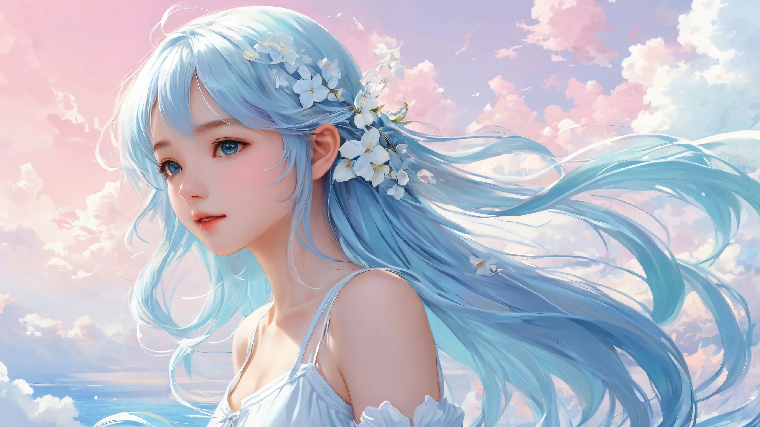 A serene desktop scene featuring a girl amidst a vast pure void with subtle gradient effects and minimal visual noise, perfect for desktop/pc backgrounds.