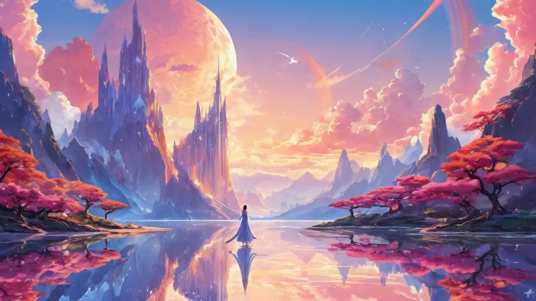 A breathtaking desktop wallpaper of centered figures amidst a vast pure void with extreme depth of field and secret fantasy elements on Desktop/PC
