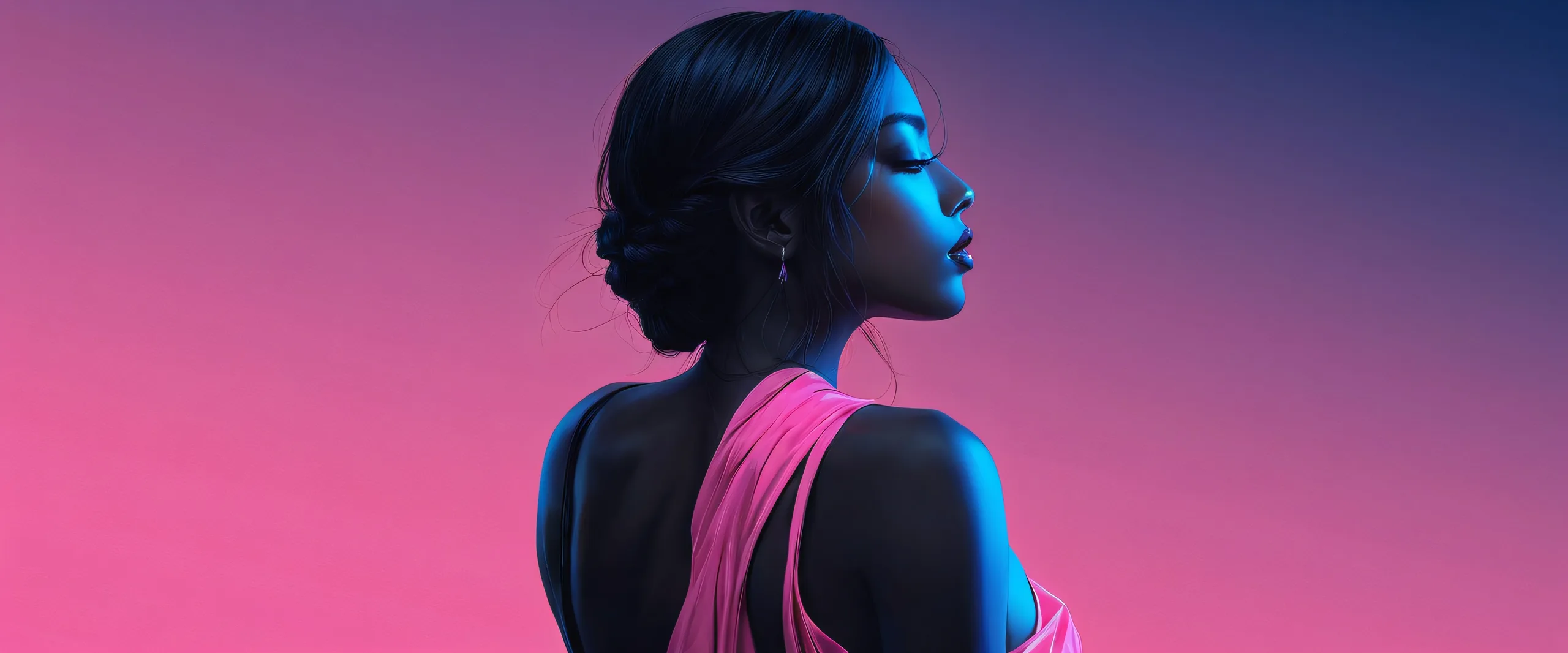 A serene and stylish desktop scene featuring a female figure set against a vast, pure void with a deep depth of field. Perfect for use on your Desktop/PC.