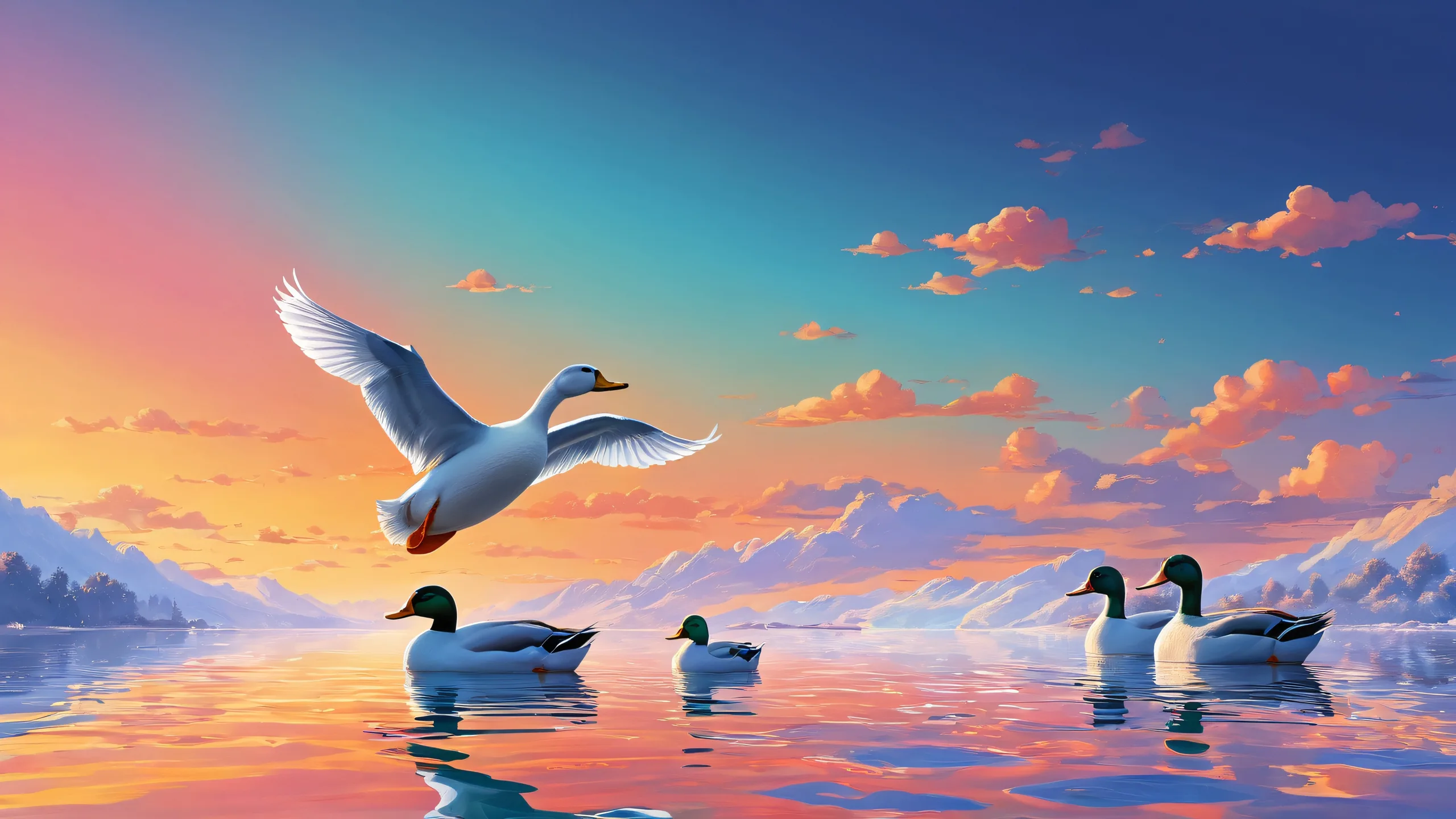A serene desktop image of ducks in a pristine void, perfect for your Desktop/PC.