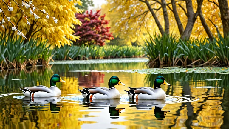 A serene desktop scene featuring ducks in a vast, pristine void with exceptional depth of field, デスクトップ/PCに適しています.