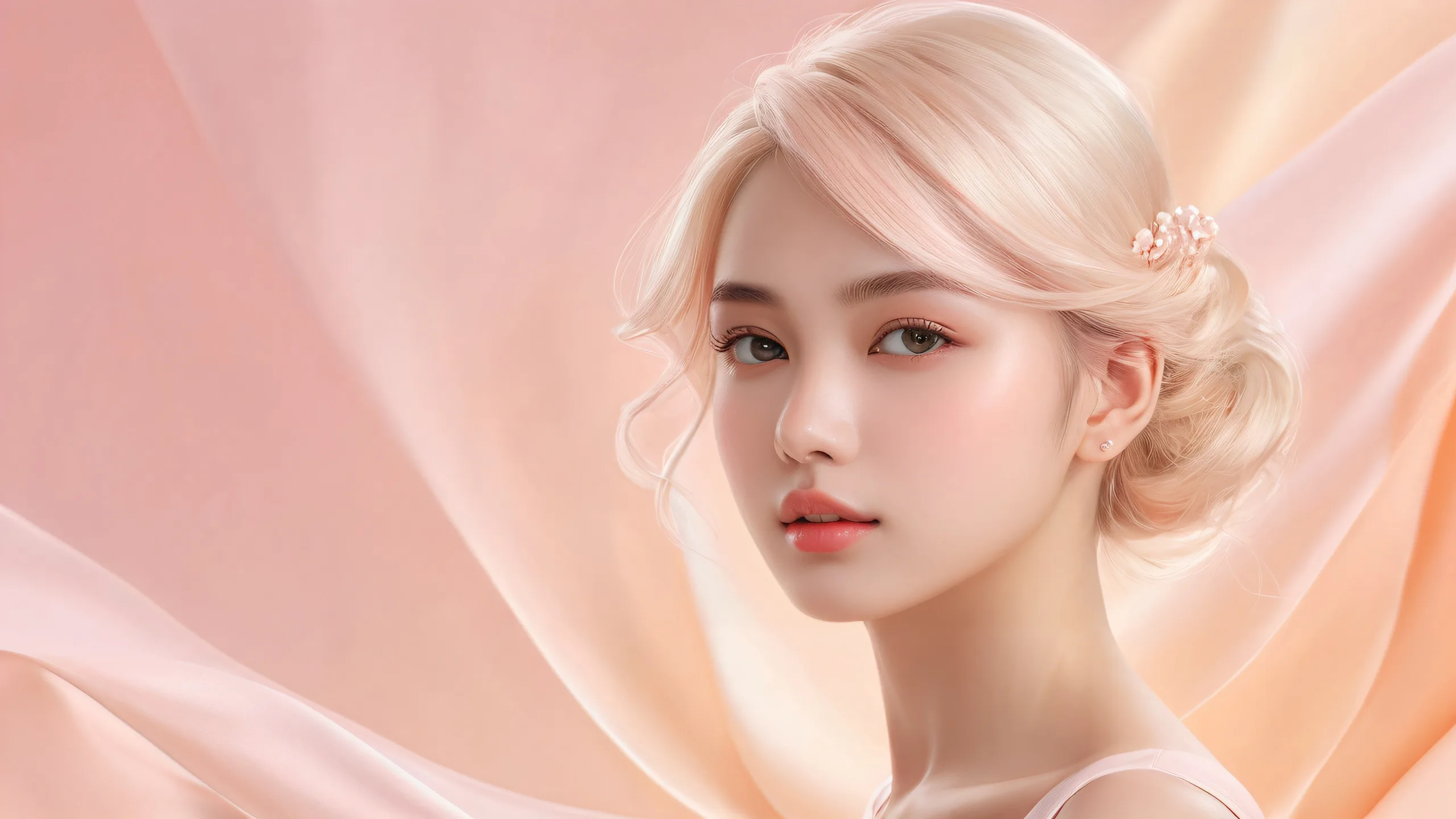 Ethereal Elegance 4K UHD Wallpaper Breathtaking desktop wallpaper of women in a vast pure void for PC Desktop with subtle texture and dimension.