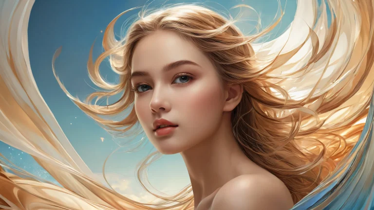 A portrait of a serene female figure against a vast, pure void background on a desktop/PC.