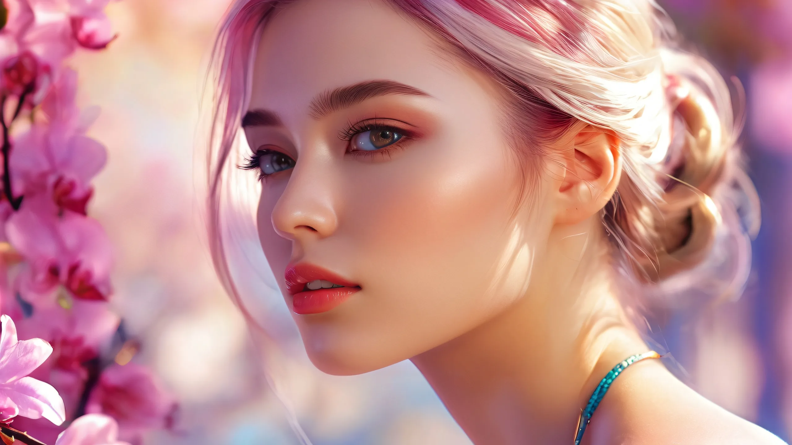 A stunning desktop background of a woman in a vast, pure void, for PC and Desktop use.