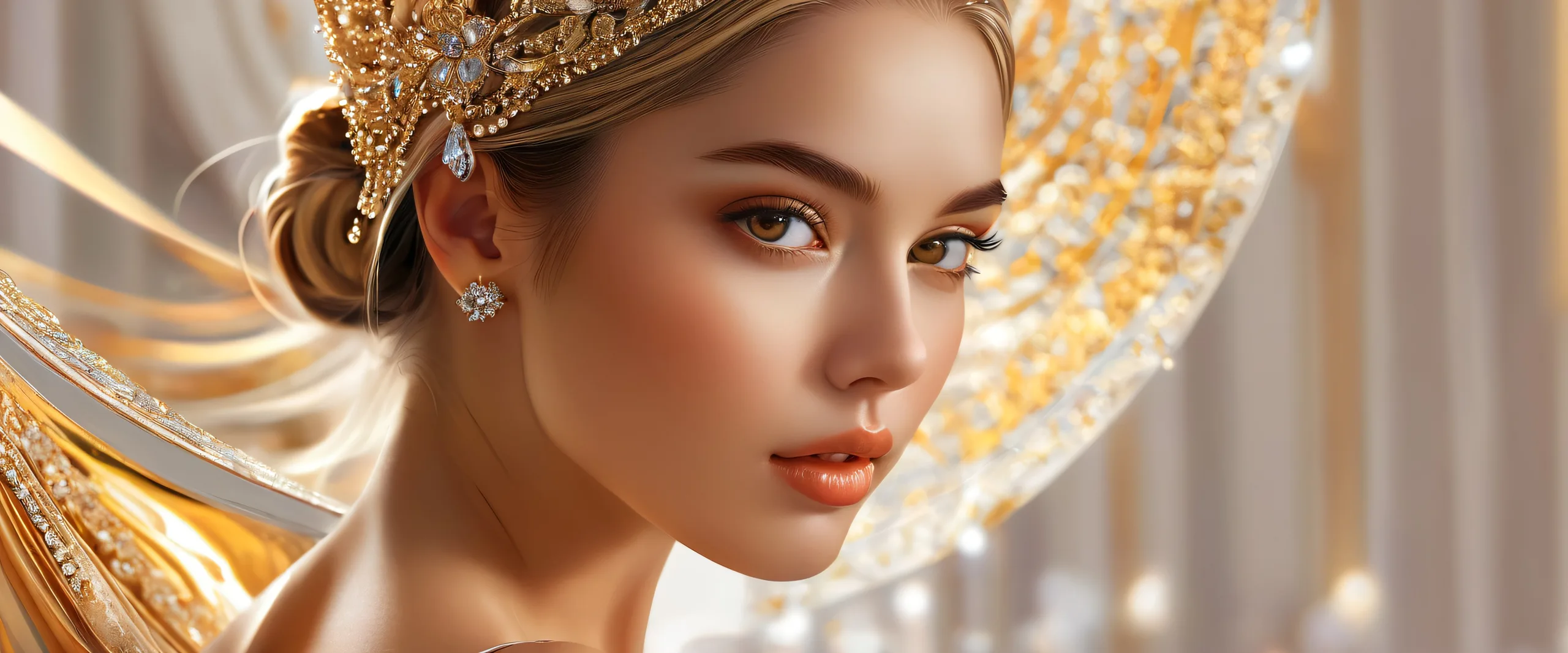 4K Ethereal Elegance Unfolds Desktop BackgroundPCやデスクトップに最適 Luxurious desktop scene featuring a prestigious woman amidst a vast pure void with extreme depth of field, perfect for your PC or Desktop.