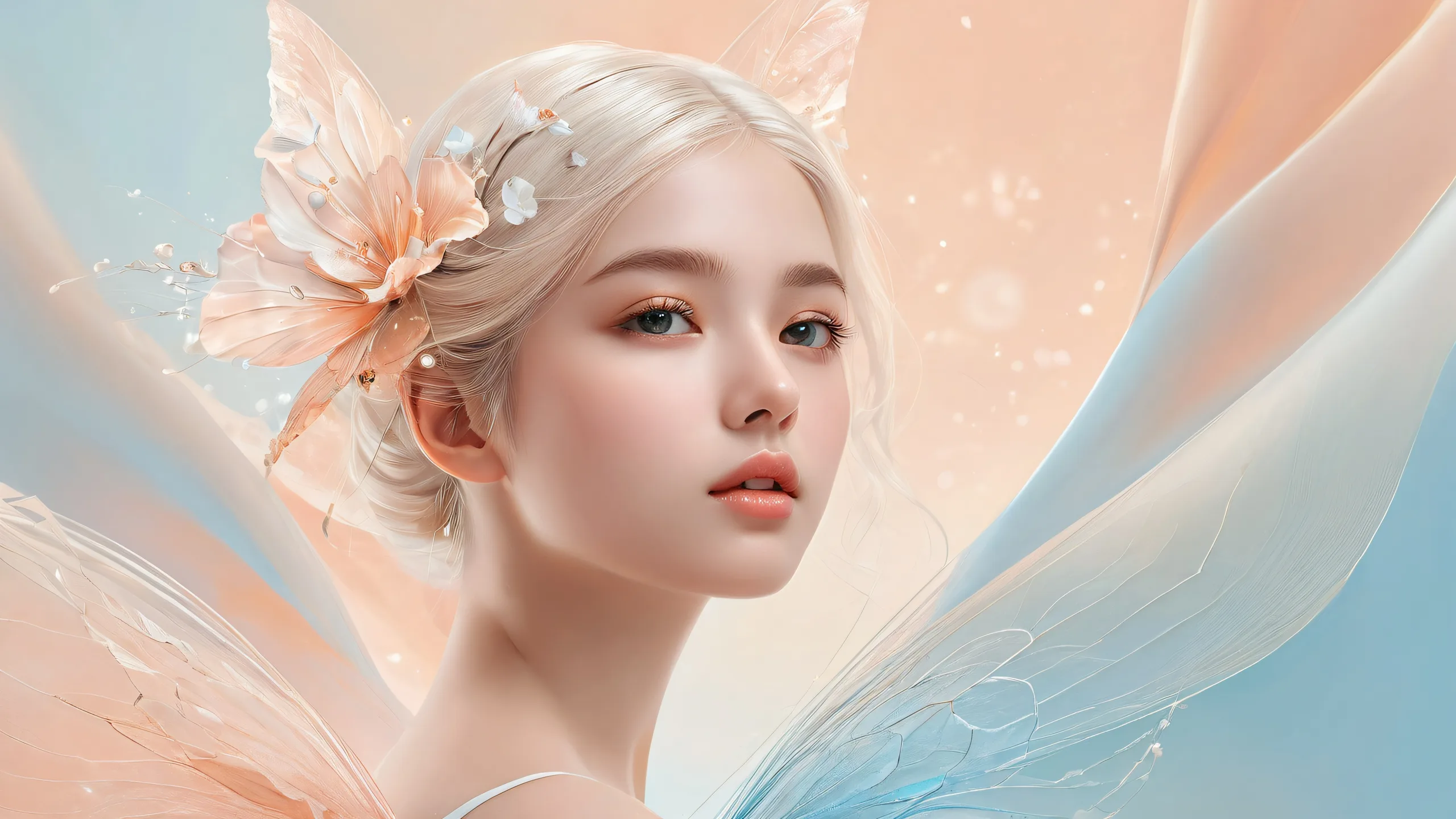 A serene and peaceful desktop image of a girl surrounded by pure void, emphasizing her centrality, suitable for PC or Desktop use.