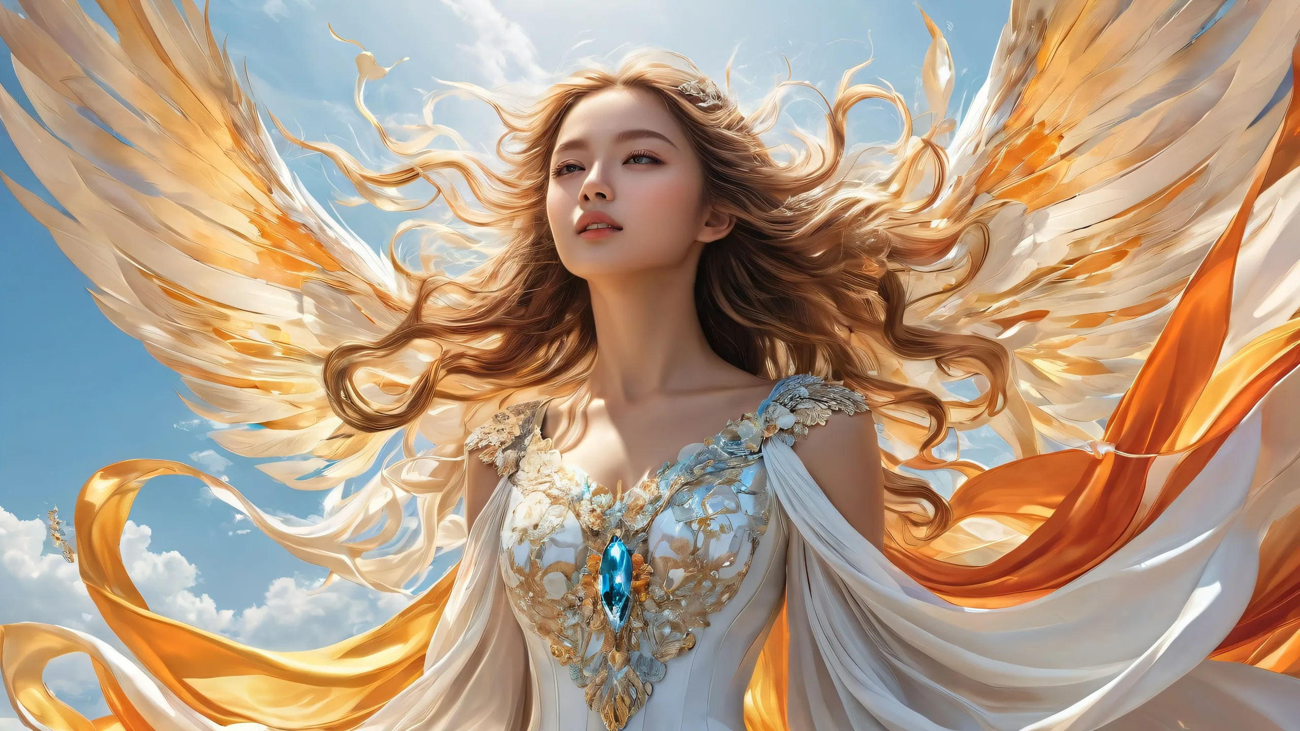 Stunning Ethereal Elegance Unfolds Wallpaper A stunning desktop wallpaper featuring a woman amidst a vast pure void, perfect for any desktop or PC.
