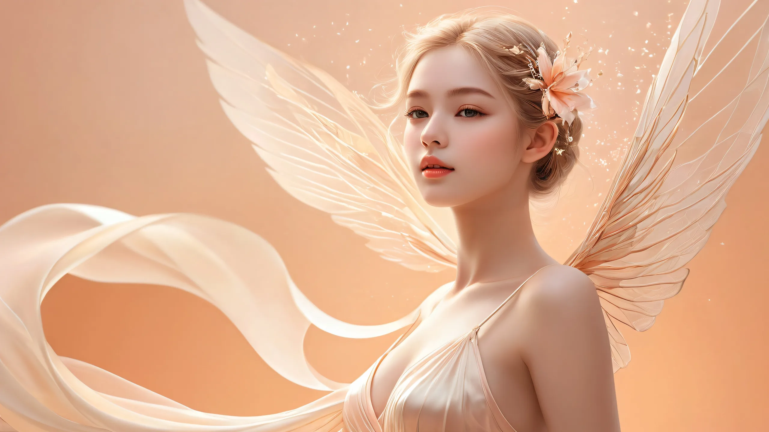 4K Ethereal Elegance Unveiled Desktop Background Beautiful female figure against a vast pure void, perfect for desktop or PC backgrounds.