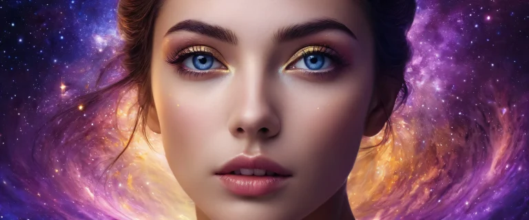 Portrait of a Woman, desktop wallpaper featuring deep space with cosmic dust, for Desktop/PC