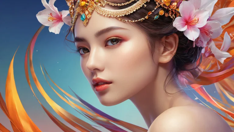 A serene woman set against a vast pure void, emphasizing her importance on the Desktop/PC.