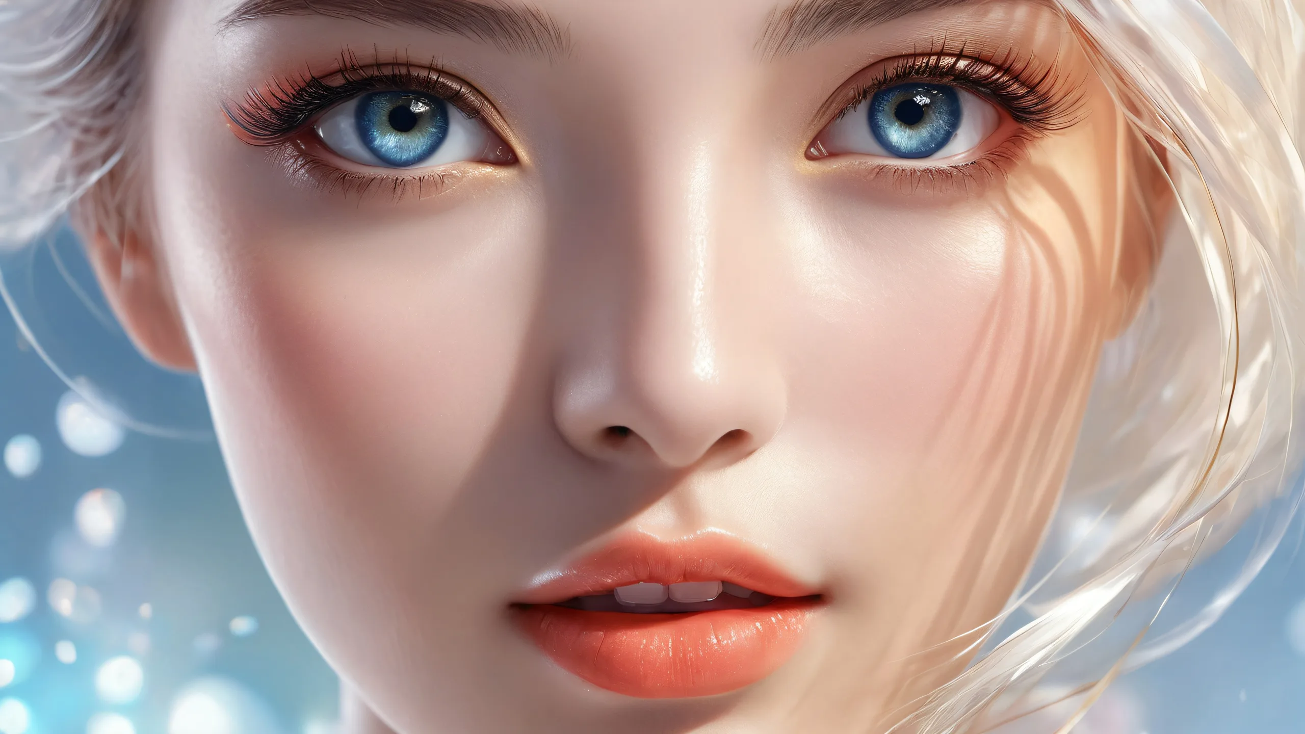 Beautiful face in a vast pure void, extreme depth of field, desktop wallpaper for PC or Mac