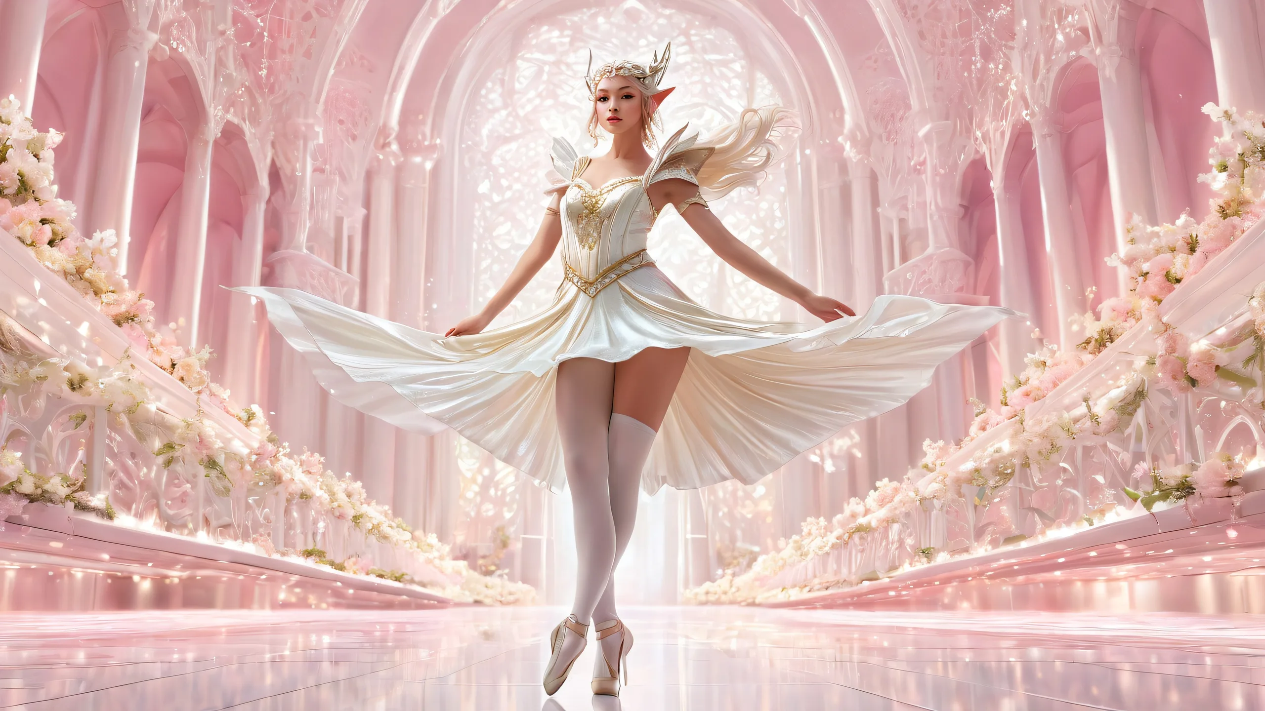 Elf girl dancer on a pristine pure void desktop, suitable for PC or Desktop use