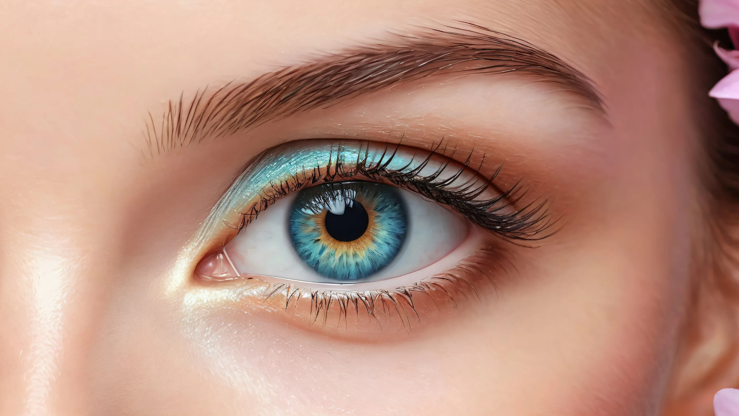 Beautiful face and eyes in a vast, pure void with cinematic background for Desktop/PC