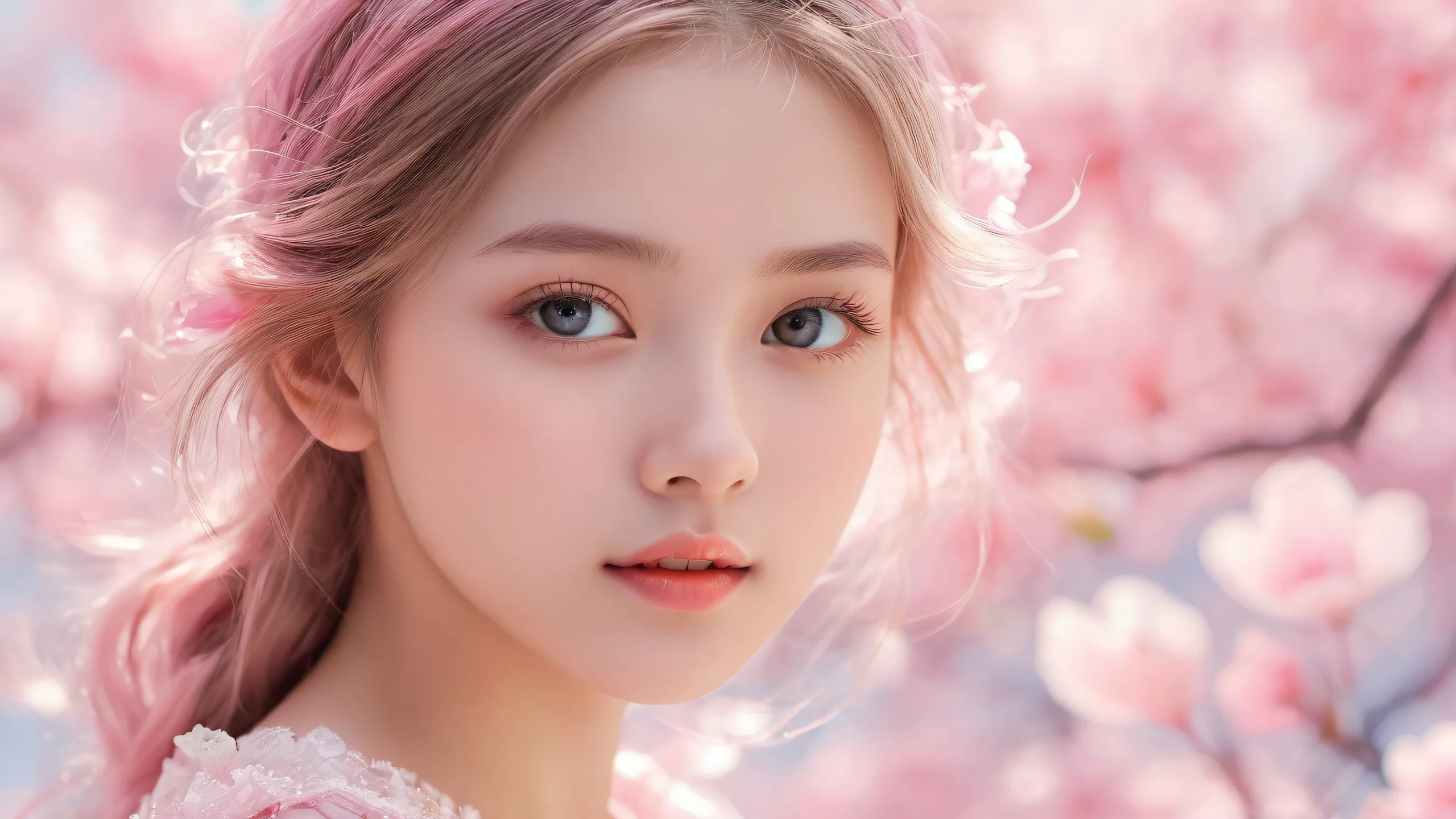 A stunning desktop wallpaper of a girl set against a vast pure void with extreme depth of field and cinematic camera angles for Desktop/PC