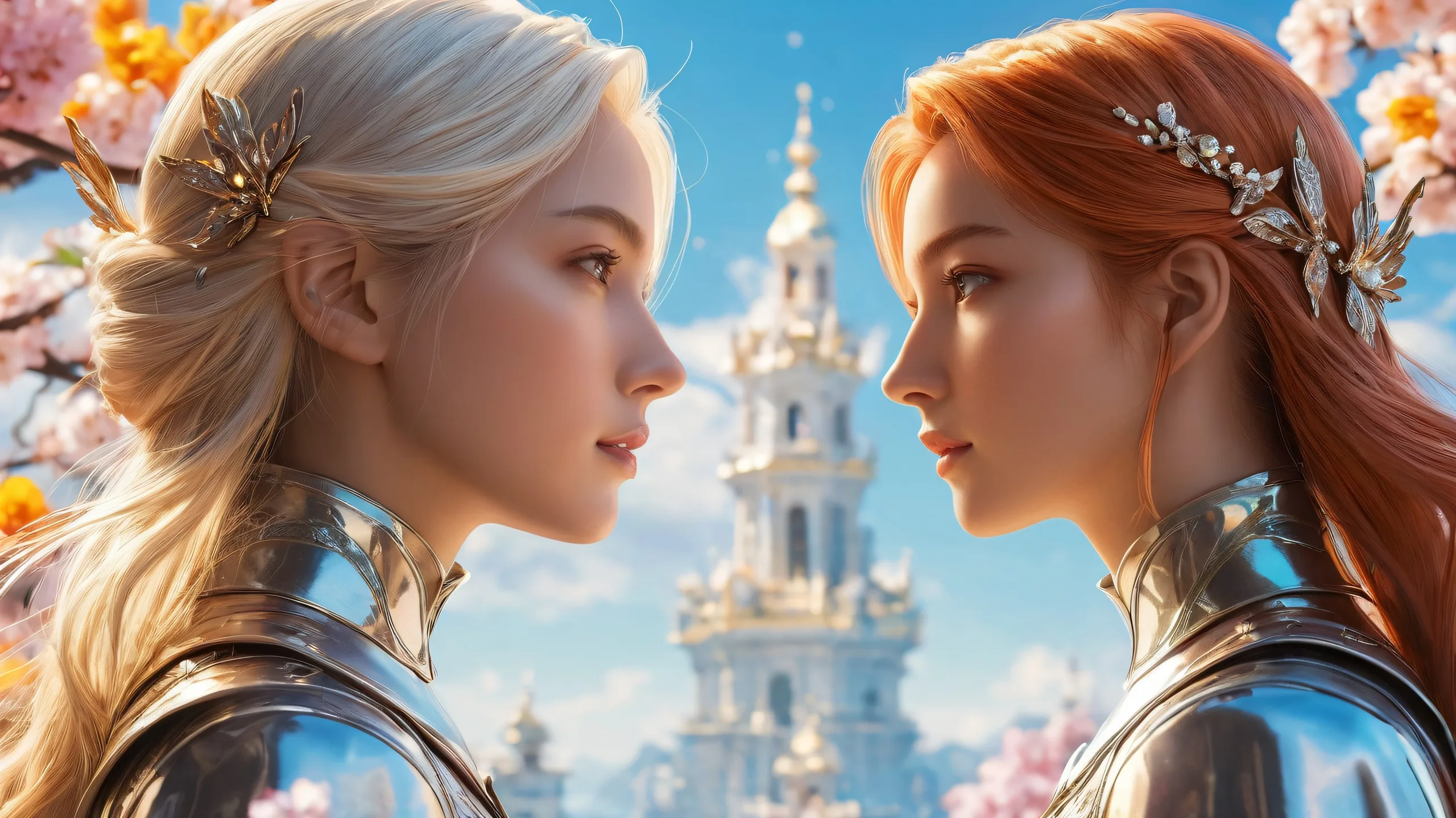 Two women amidst a vast, pure void with ethereal lighting and brilliant colors on a desktop or PC.