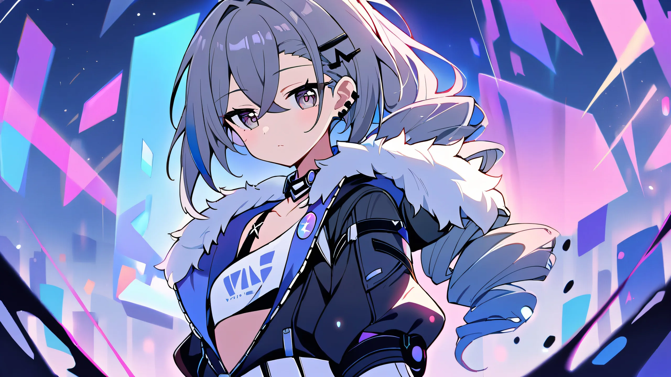 A solo girl and a majestic silver wolf gaze at the viewer against a bright, airy, and cinematicly lit pure void with vivid colors and extreme depth of field on a desktop or PC.