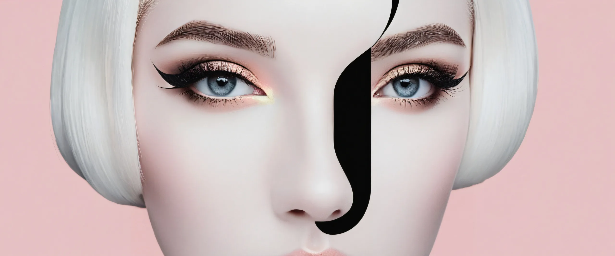 Beautiful face with serene and calm eyes, perfectly clean vast void on desktop/pc, ideal for relaxation.