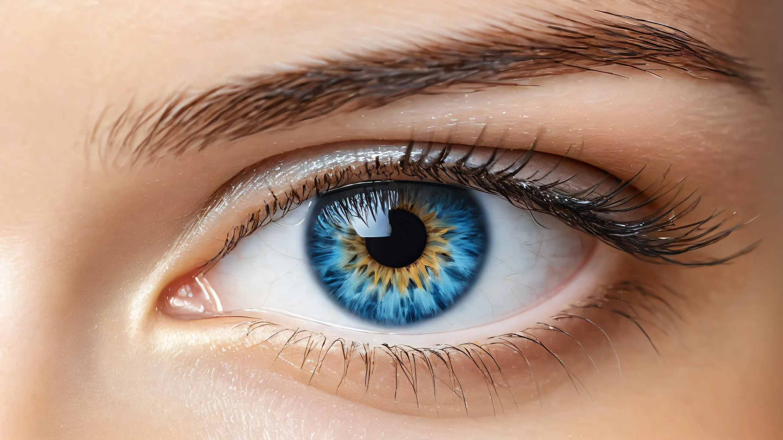 Beautiful eyes gazing into a vast pure void from a desktop/pc perspective.