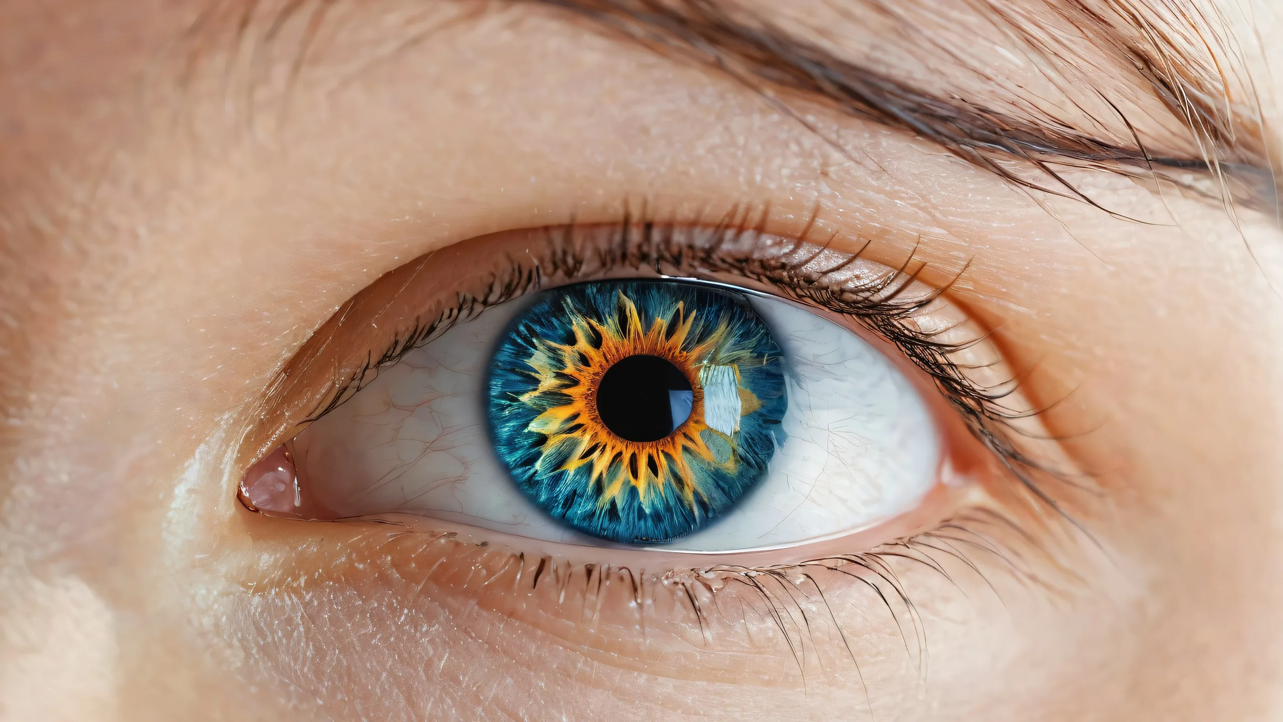 A desktop wallpaper featuring a pair of striking eyes set against a vast, pure void, perfect for a PC or Desktop with an emphasis on ethereal lighting and intricate details.