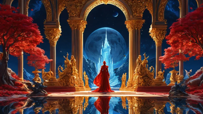 A serene and mystical fantasy scene on a desktop or PC, with centered characters in a vast pure void.